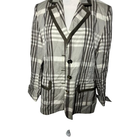 BASLER Gray Taupe Plaid Silk Blend Blazer Jacket Size FR 44 / US 12 - Picture 2 of 9